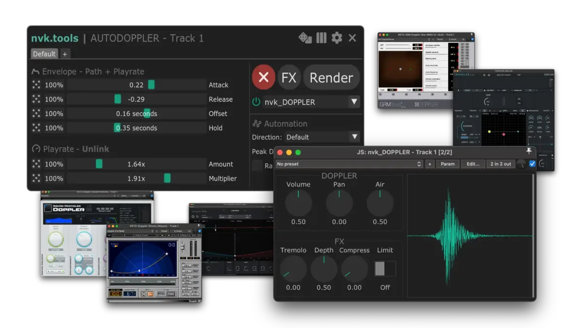 nvk_AUTODOPPLER 2 controls next to the nvk_DOPPLER plug-in and supported third-party doppler plug-ins